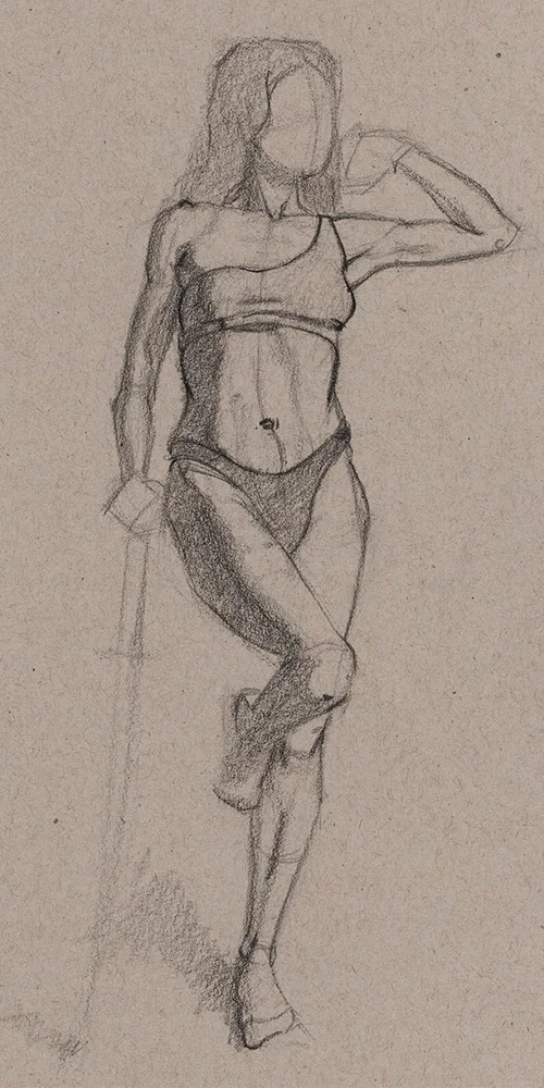 Standing female figure drawing study