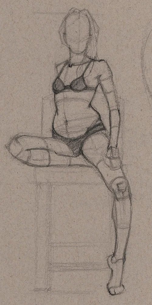 Seated female figure drawing study